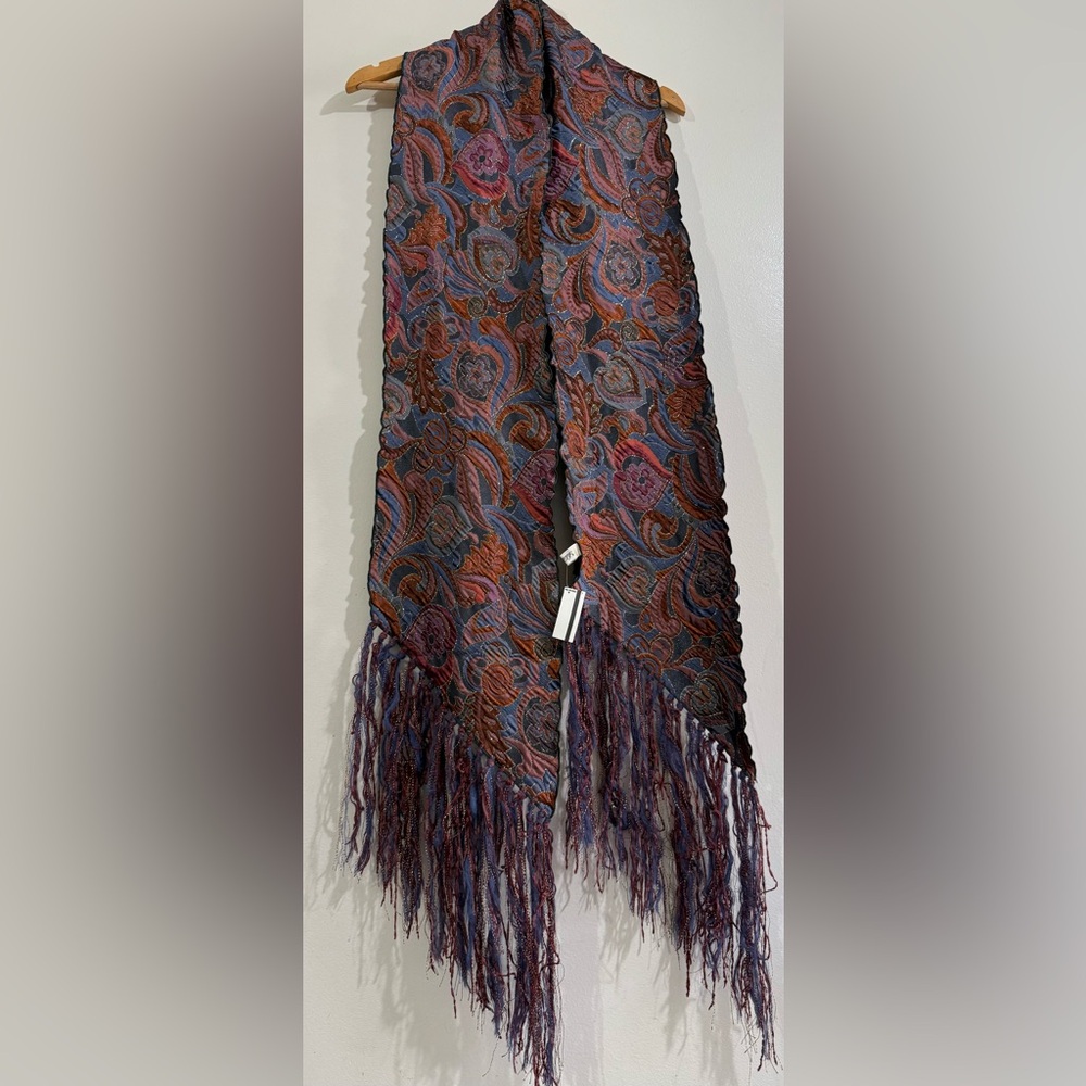 Saldarini Paisley Fringe Wrap Scarf in Navy, Burgundy & Rust